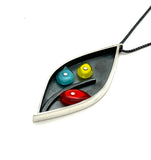 Leaf Pod Necklace in Red, Yellow, and Turquoise Glass and Sterling Silver