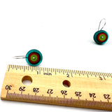 Medium Short Circle Earrings in Green, Orange, and Teal Glass and Sterling Silver