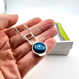Small Circle with Rectangle Necklace in Turquoise and Steel Blue
