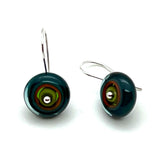Small/Medium Short Circle Earrings in Green, Orange, Teal, and Deep Bottle Green Glass and Sterling Silver