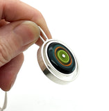 Offset Circle Green, Orange, Teal, and Deep Bottle Green Glass and Sterling Silver