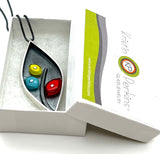 Leaf Pod Necklace in Red, Yellow, and Turquoise Glass and Sterling Silver