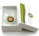 Offset Circle Green, Orange,  and Pink Glass and Sterling Silver