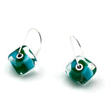 Cube Latch Earrings in Glass and Sterling Silver Pinwheel Design