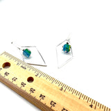 Large Striped Cube Glass and Silver Diamond Shape Earrings