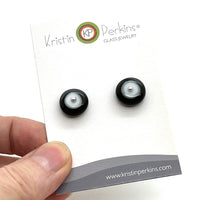 Circle Stud Earrings in Black, White, and Gray Glass and Sterling Silver