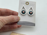 Modern Raindrop Stud Earrings in Pink, Orange, and Dark Turquoise Glass and Sterling Silver