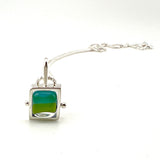 Tiny Striped Square Pendant with Silver Frame