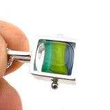 Tiny Striped Square Pendant with Silver Frame