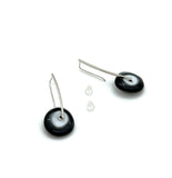 Large Long Spun Disk Earrings in Black, White, and Gray Glass