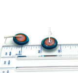 Large Spun Disk Earrings in Dark Aqua, Orange, and Pink Glass