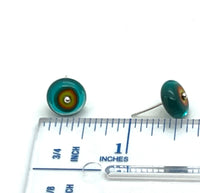 Circle Stud Earrings in Teal, Orange, and Chartreuse Glass and Sterling Silver