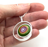 Offset Circle Green, Orange,  and Lavender Glass and Sterling Silver