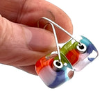 Cube Latch Earrings in Glass and Sterling Silver Rainbow Design