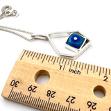 Offset Square Necklace in Blue and Turquoise Aqua Glass and Sterling Silver