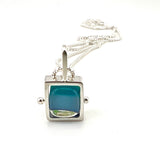 Tiny Striped Square Pendant with Silver Frame