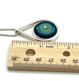 Modern Raindrop Necklace in Mint Green, Turquoise, and Steel Blue Glass and Sterling Silver