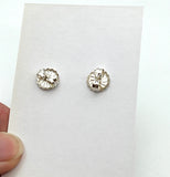 Circle Stud Earrings in Green, Pink, and Orange Glass and Sterling Silver