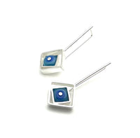 Offset Square Dangle Earrings with Blue and Turquoise Glass and Sterling Silver