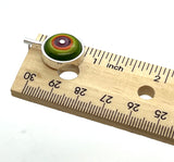 Framed Circle Short Circle Earrings in Green, Orange, and Lavender Glass and Sterling Silver