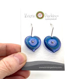 Large Heart Earrings in Lavender and Blue Glass