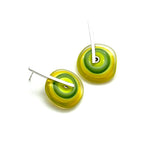 Large Spun Disk Earrings Yellow and Green Glass