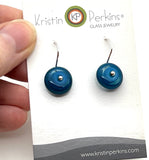 Small Short Circle Earrings in Turquoise, Blue, and Steel Blue Glass and Sterling Silver