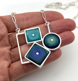 Falling Shapes Necklace in Blue, Turquoise, and Mint Glass and Sterling Silver