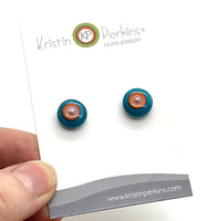 Circle Stud Earrings in Turquoise, Blue,  Pink, and Orange Glass and Sterling Silver