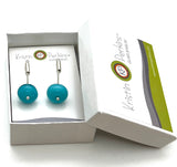 Long Stem Dangle Hollow Ball Earrings in Turquoise and Aqua Glass and Sterling Silver