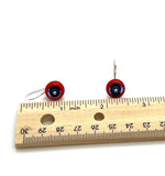 Small Short Circle Earrings in Turquoise and Orange Glass and Sterling Silver