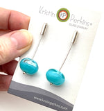 Long Stem Dangle Hollow Ball Earrings in Turquoise and Aqua Glass and Sterling Silver