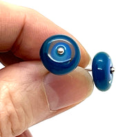 Circle Stud Earrings in Turquoise, Blue, and Steel Blue Glass and Sterling Silver