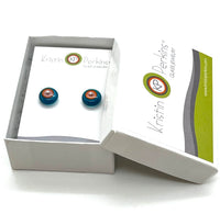 Circle Stud Earrings in Turquoise, Blue,  Pink, and Orange Glass and Sterling Silver