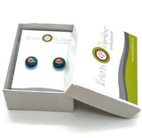 Circle Stud Earrings in Turquoise, Blue,  Pink, and Orange Glass and Sterling Silver