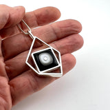 Modern Pentagon Necklace in Black, Gray, and White Glass and Sterling Silver