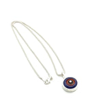 Tiny Framed Circle Necklace in Red Orange, Violet, and Gray Glass and Sterling Silver