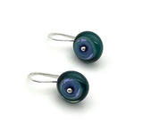 Small Short Circle Earrings in Lavender, Violet, and Deep Bottle Green Glass and Sterling Silver