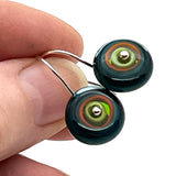 Small/Medium Short Circle Earrings in Green, Orange, Teal, and Deep Bottle Green Glass and Sterling Silver