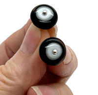 Circle Stud Earrings in Black, White, and Gray Glass and Sterling Silver