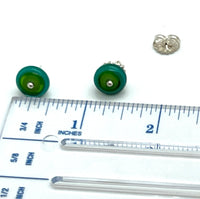 Circle Stud Earrings in Greens and Teal Glass and Sterling Silver