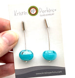 Long Stem Dangle Hollow Ball Earrings in Turquoise and Aqua Glass and Sterling Silver