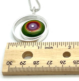 Offset Circle Green, Orange,  and Lavender Glass and Sterling Silver