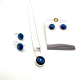 Small Circle with Rectangle Necklace in Turquoise and Steel Blue