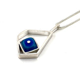 Offset Square Necklace in Blue and Turquoise Aqua Glass and Sterling Silver