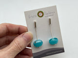 Long Stem Dangle Hollow Ball Earrings in Turquoise and Aqua Glass and Sterling Silver