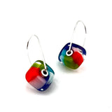 Cube Latch Earrings in Glass and Sterling Silver Rainbow Design