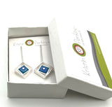 Offset Square Dangle Earrings with Blue and Turquoise Glass and Sterling Silver