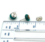 Circle Stud Earrings in Teal, Orange, and Chartreuse Glass and Sterling Silver