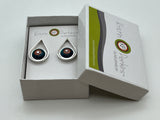 Modern Raindrop Stud Earrings in Pink, Orange, and Dark Turquoise Glass and Sterling Silver